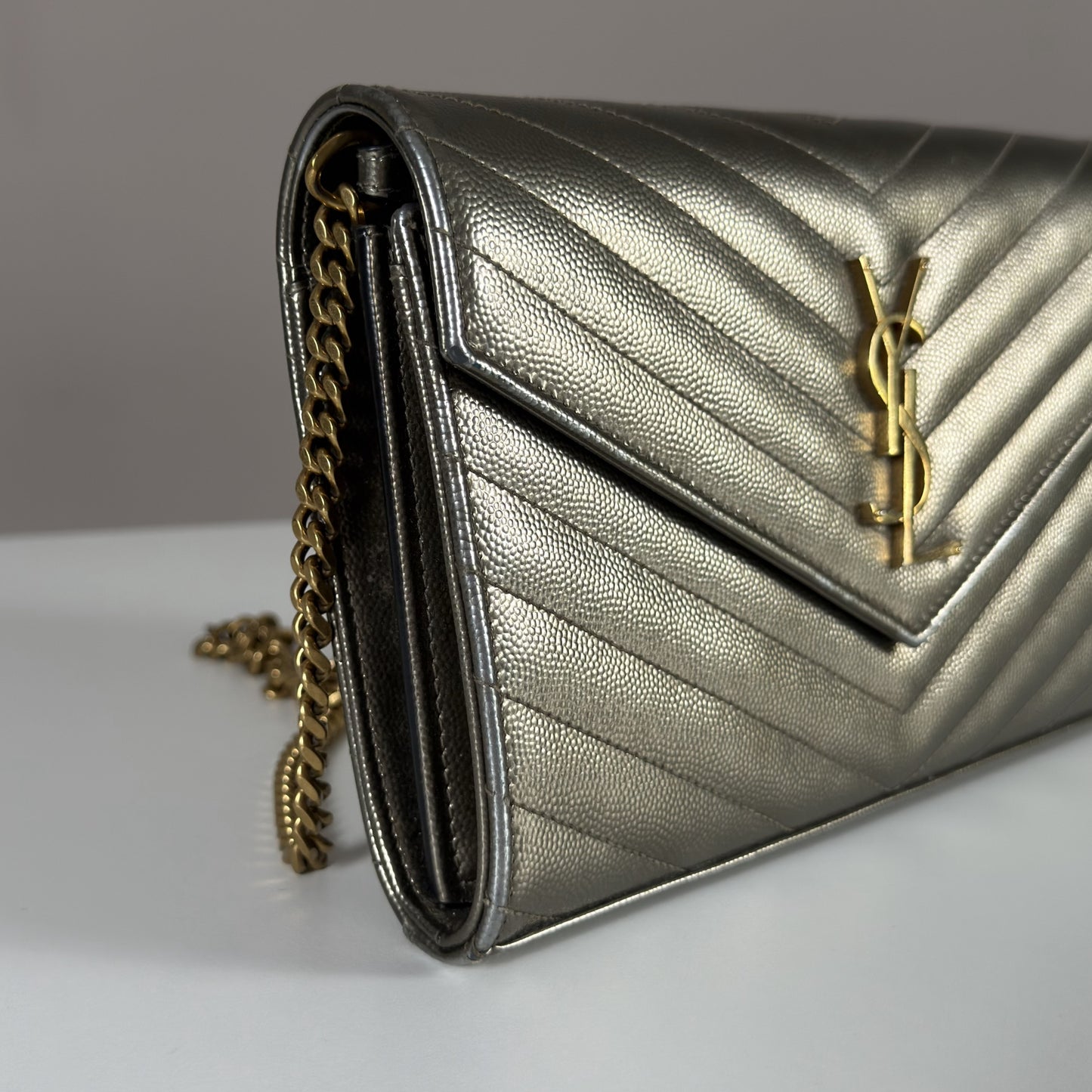 Saint Laurent Envelope Chain Wallet Piombo
