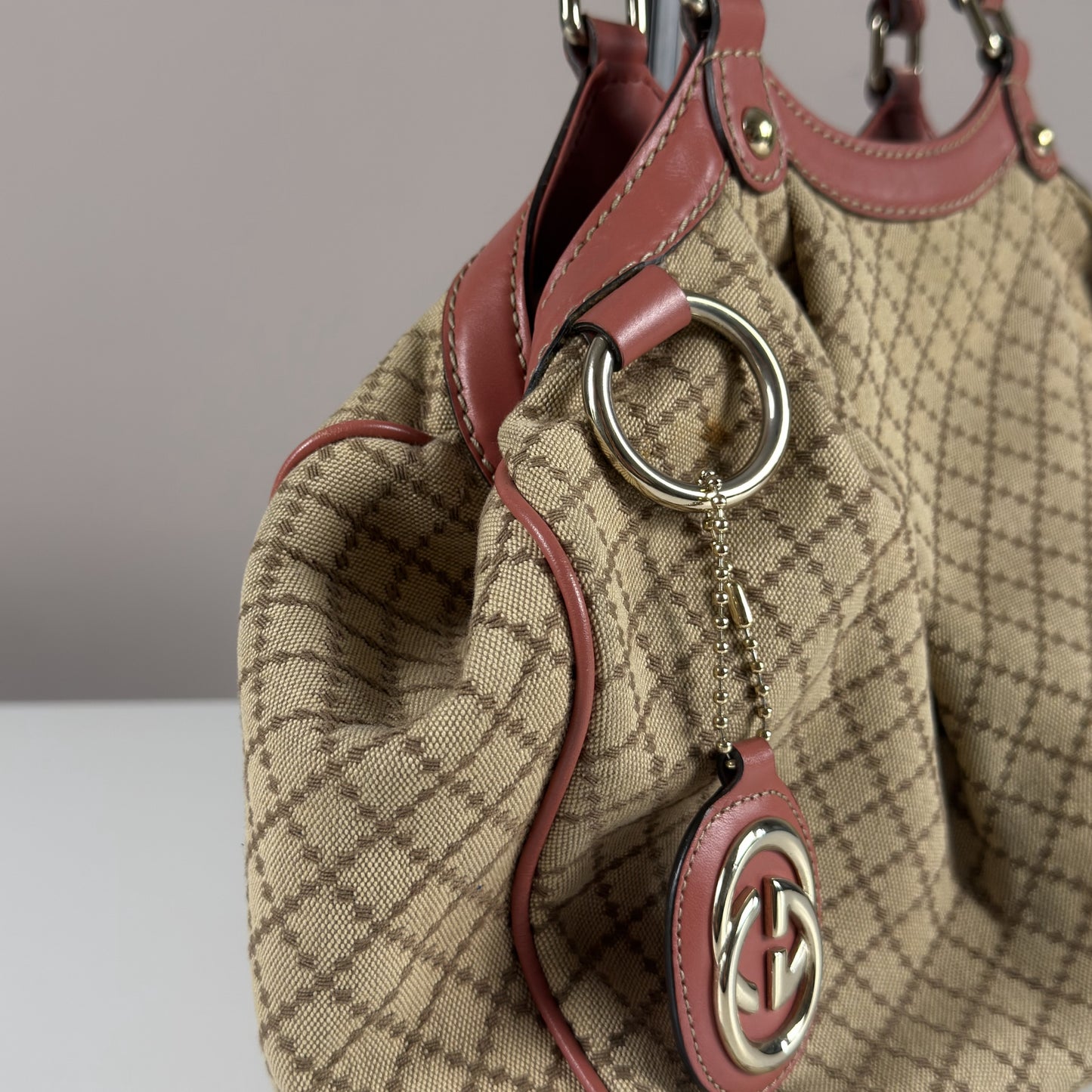 Gucci Sukey Tote Bag Diamante Canvas Pink