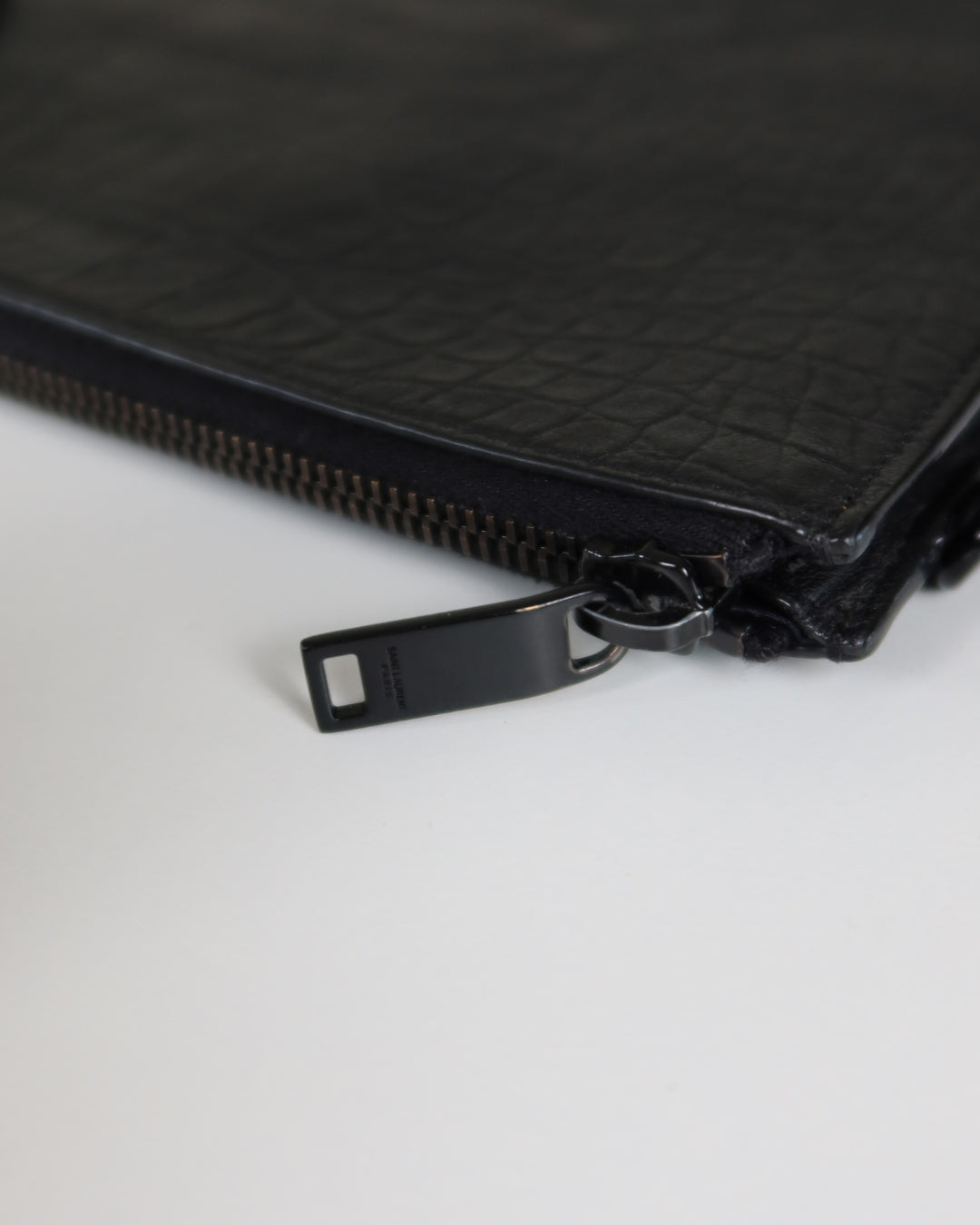 Saint Laurent Monogram Croc-Embossed Leather Pouch