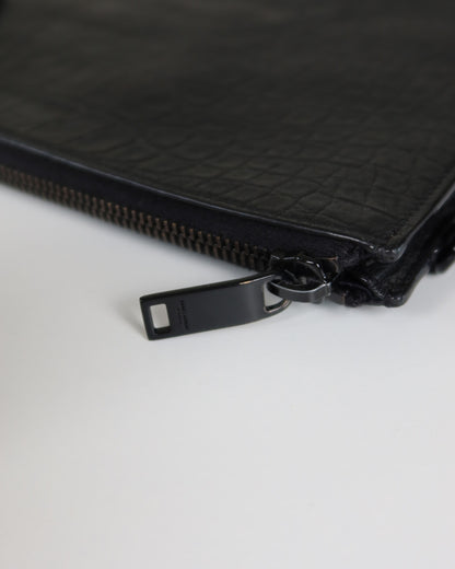 Saint Laurent Monogram Croc-Embossed Leather Pouch