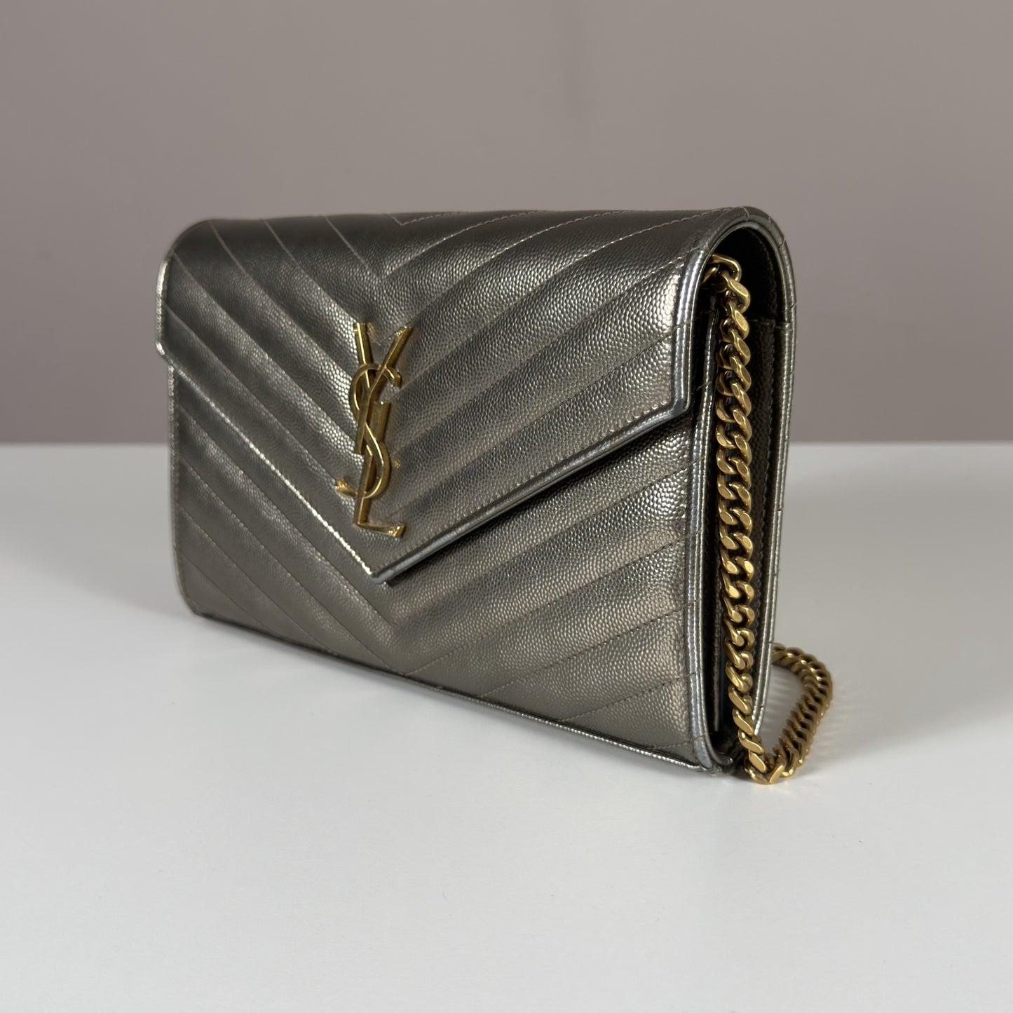 Saint Laurent Envelope Chain Wallet Piombo