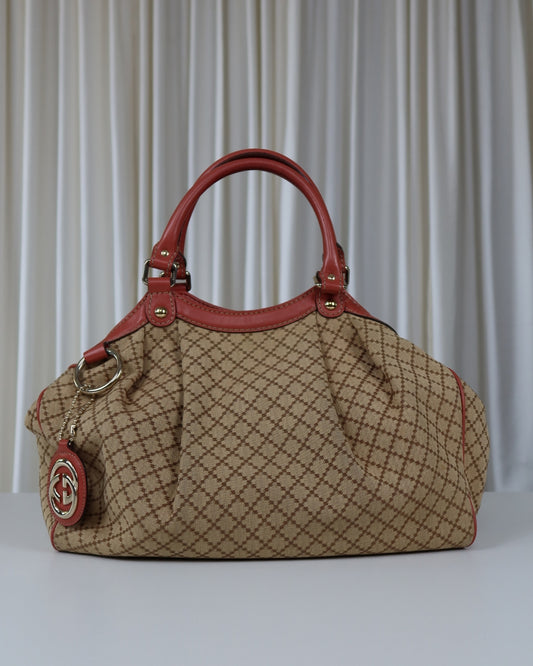 Gucci Sukey Tote Bag Diamante Canvas Pink
