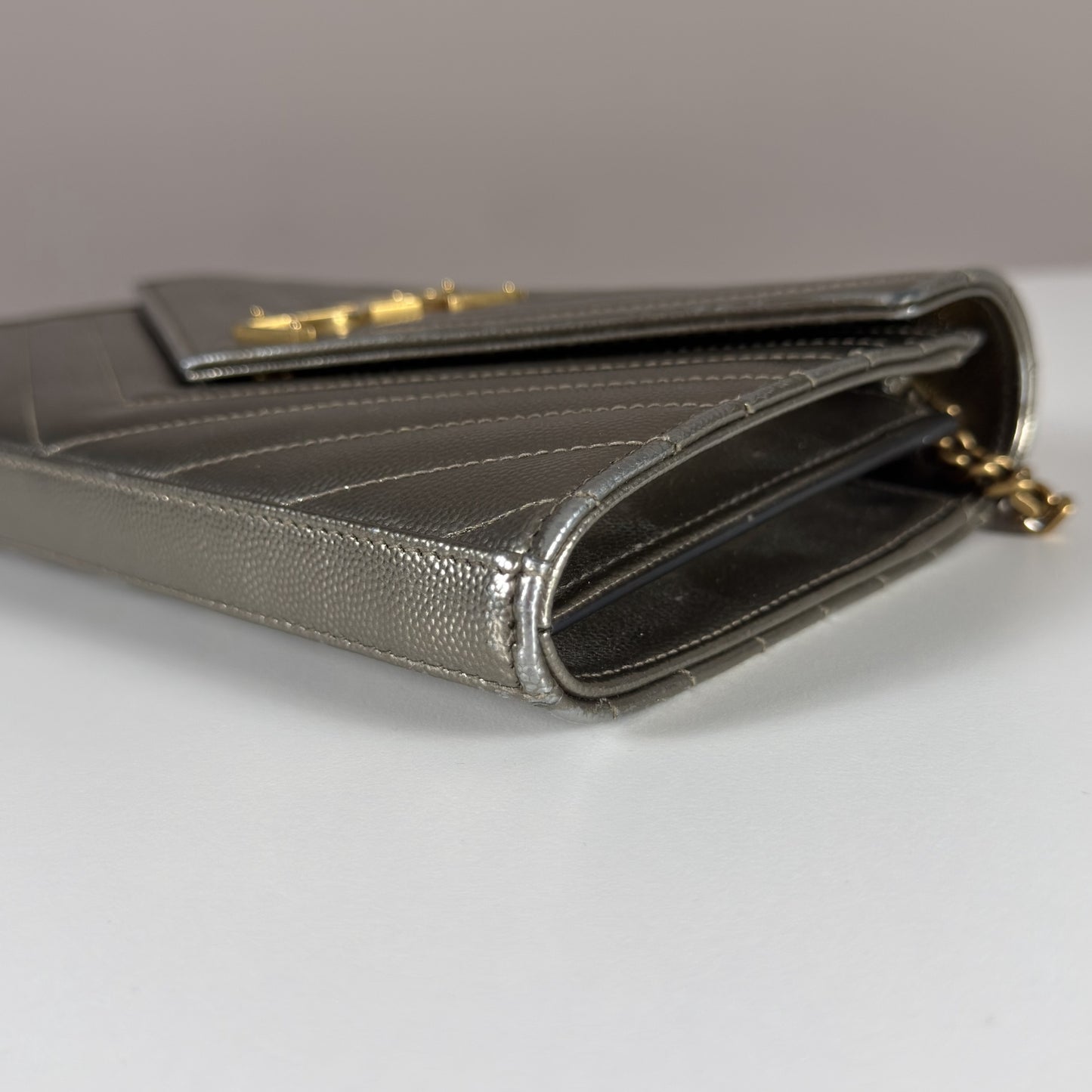 Saint Laurent Envelope Chain Wallet Piombo
