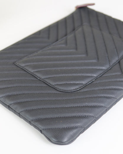 Chanel O Case Chevron Caviar Leather
