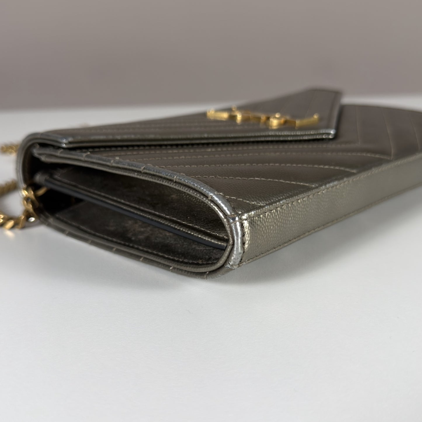 Saint Laurent Envelope Chain Wallet Piombo