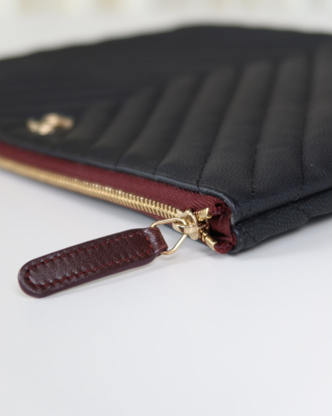 Chanel O Case Chevron Caviar Leather