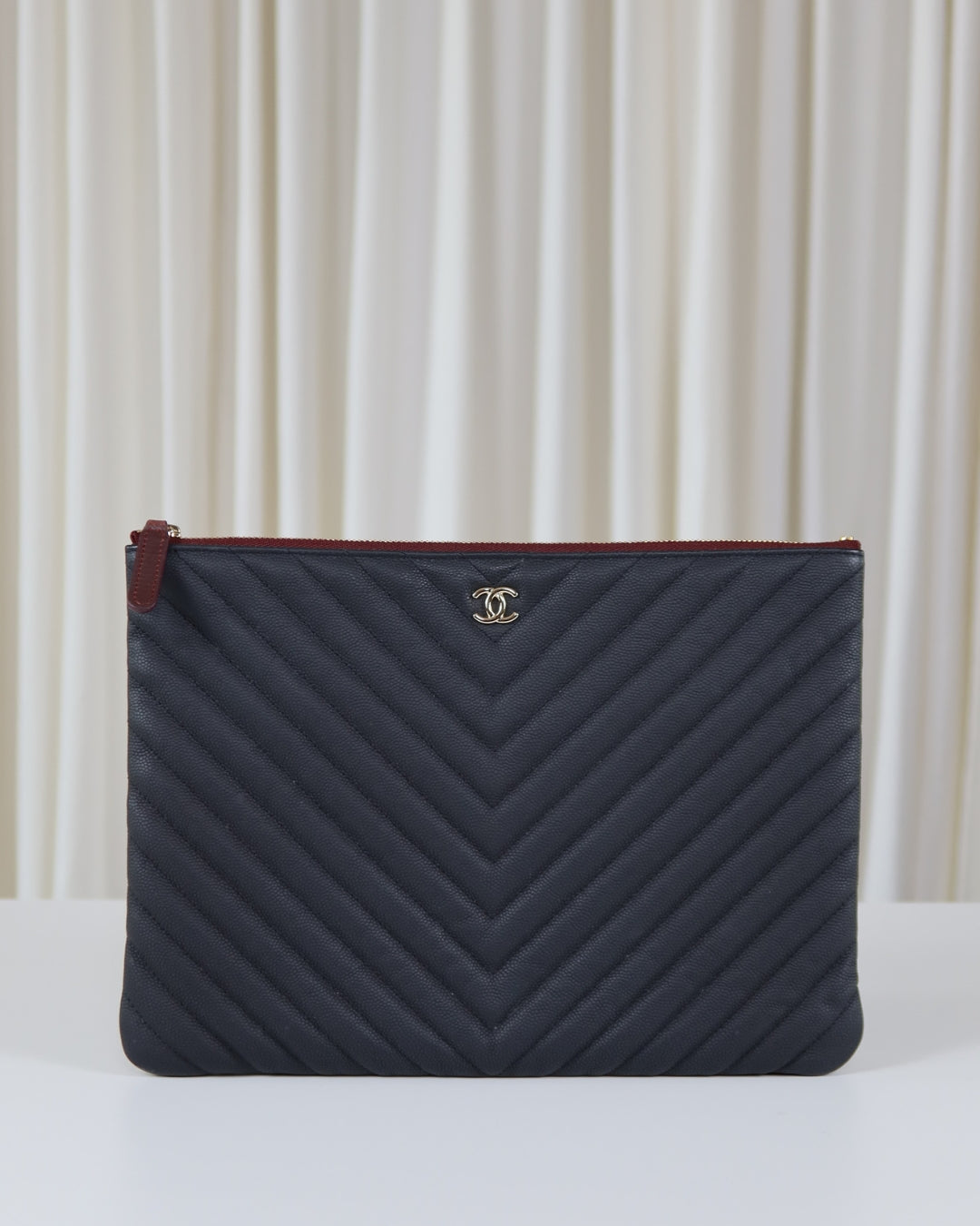 Chanel O Case Chevron Caviar Leather