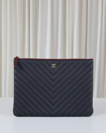 Chanel O Case Chevron Caviar Leather