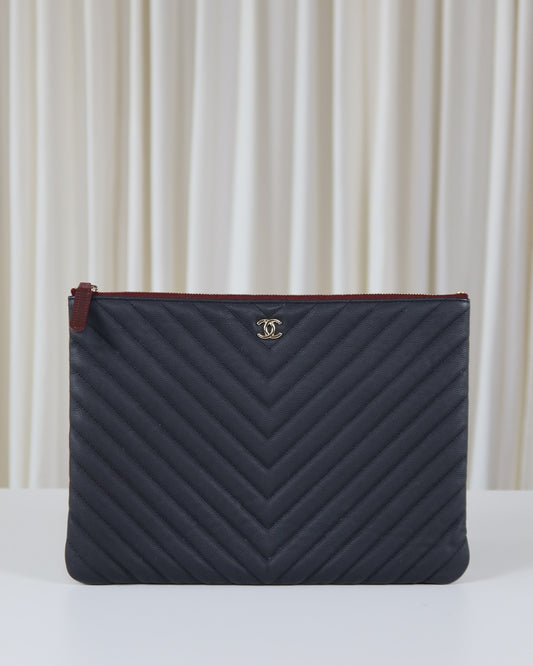 Chanel O Case Chevron Caviar Leather
