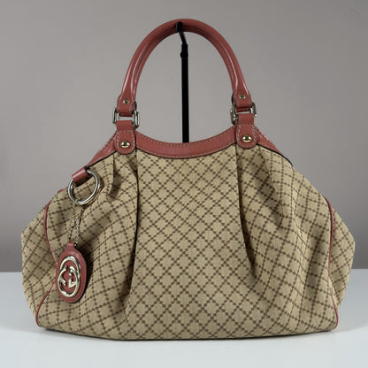 Gucci Sukey Tote Bag Diamante Canvas Pink