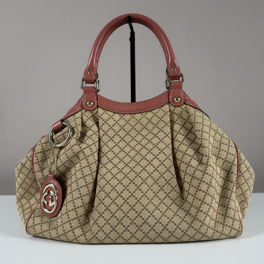 Gucci Sukey Tote Bag Diamante Canvas Pink
