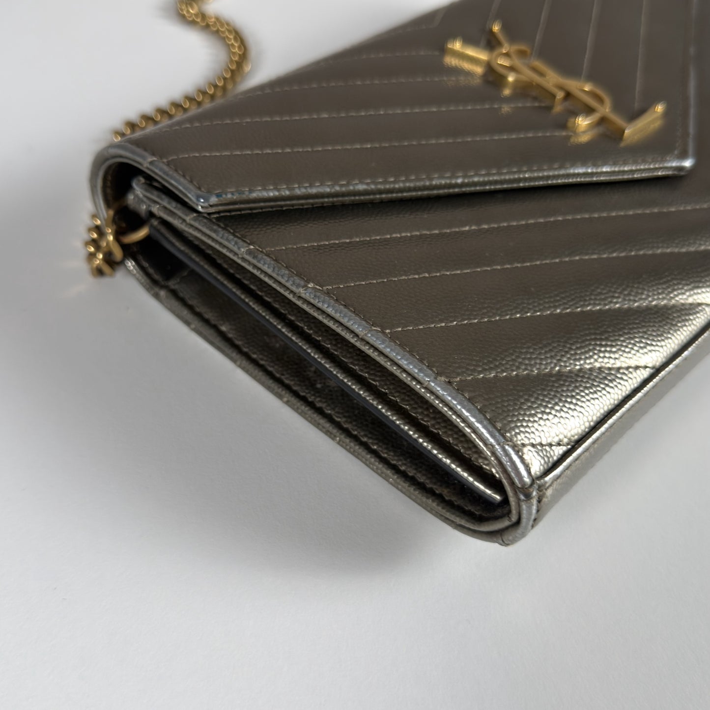 Saint Laurent Envelope Chain Wallet Piombo