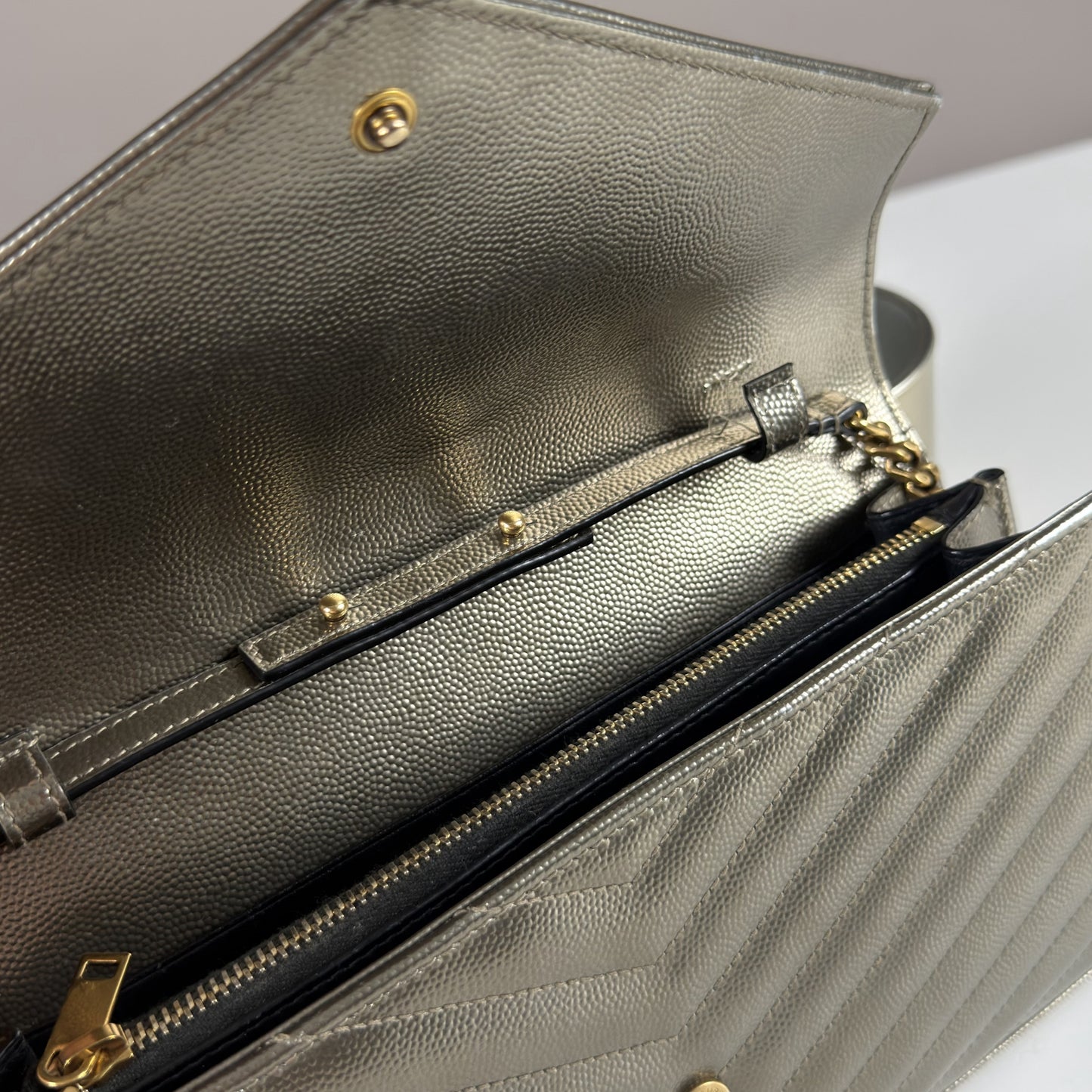 Saint Laurent Envelope Chain Wallet Piombo