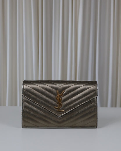 Saint Laurent Envelope Chain Wallet Piombo