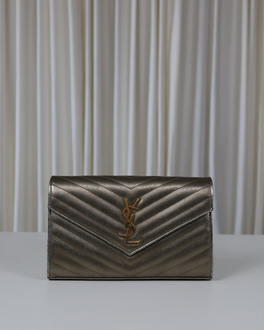 Saint Laurent Envelope Chain Wallet Piombo