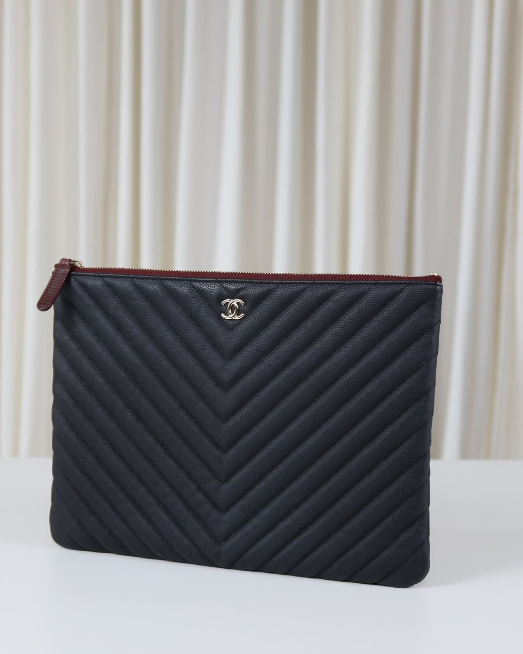 Chanel O Case Chevron Caviar Leather