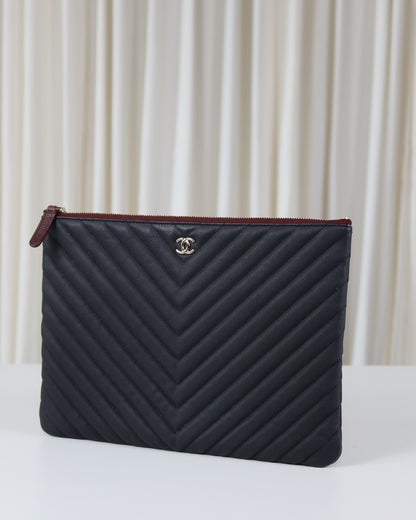 Chanel O Case Chevron Caviar Leather