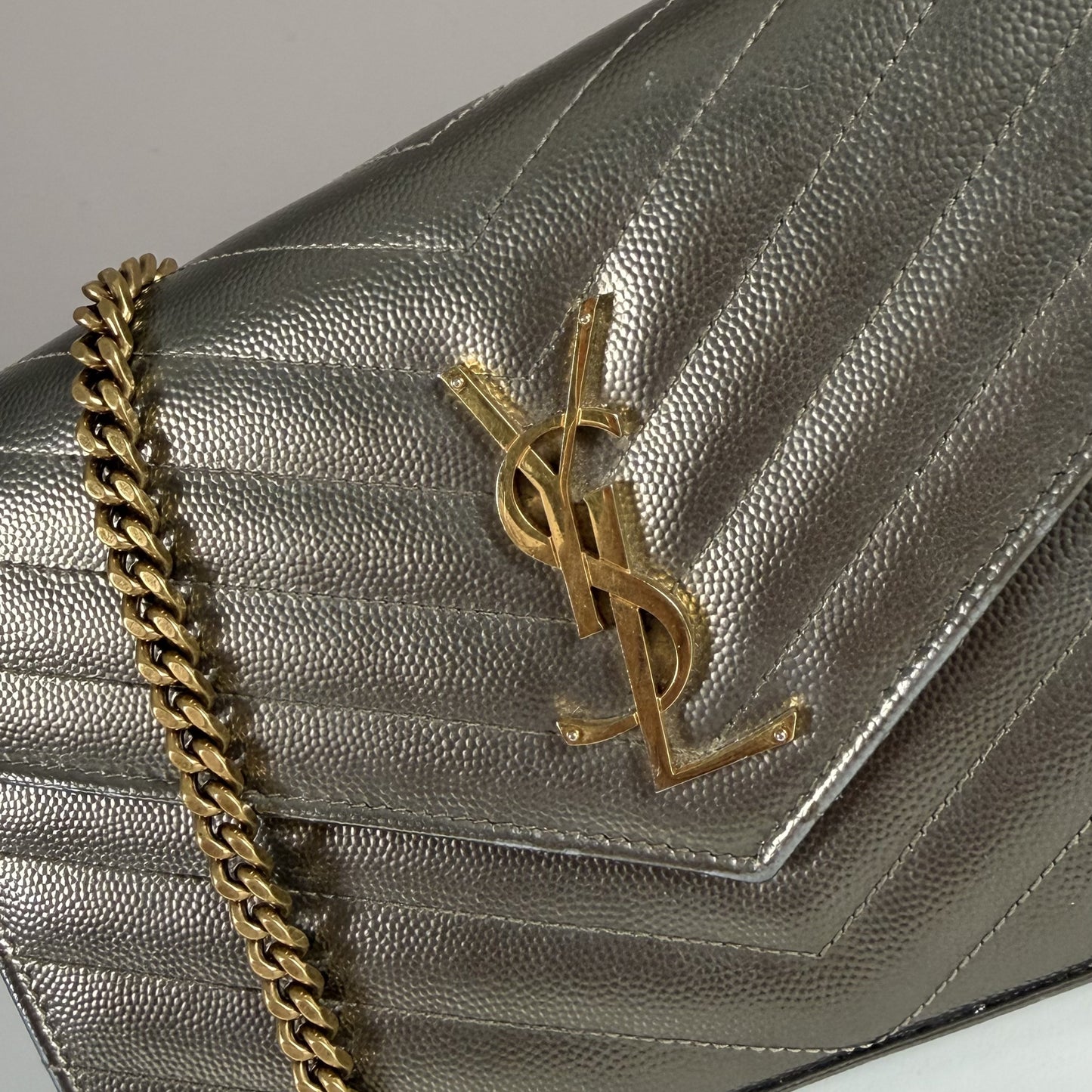 Saint Laurent Envelope Chain Wallet Piombo