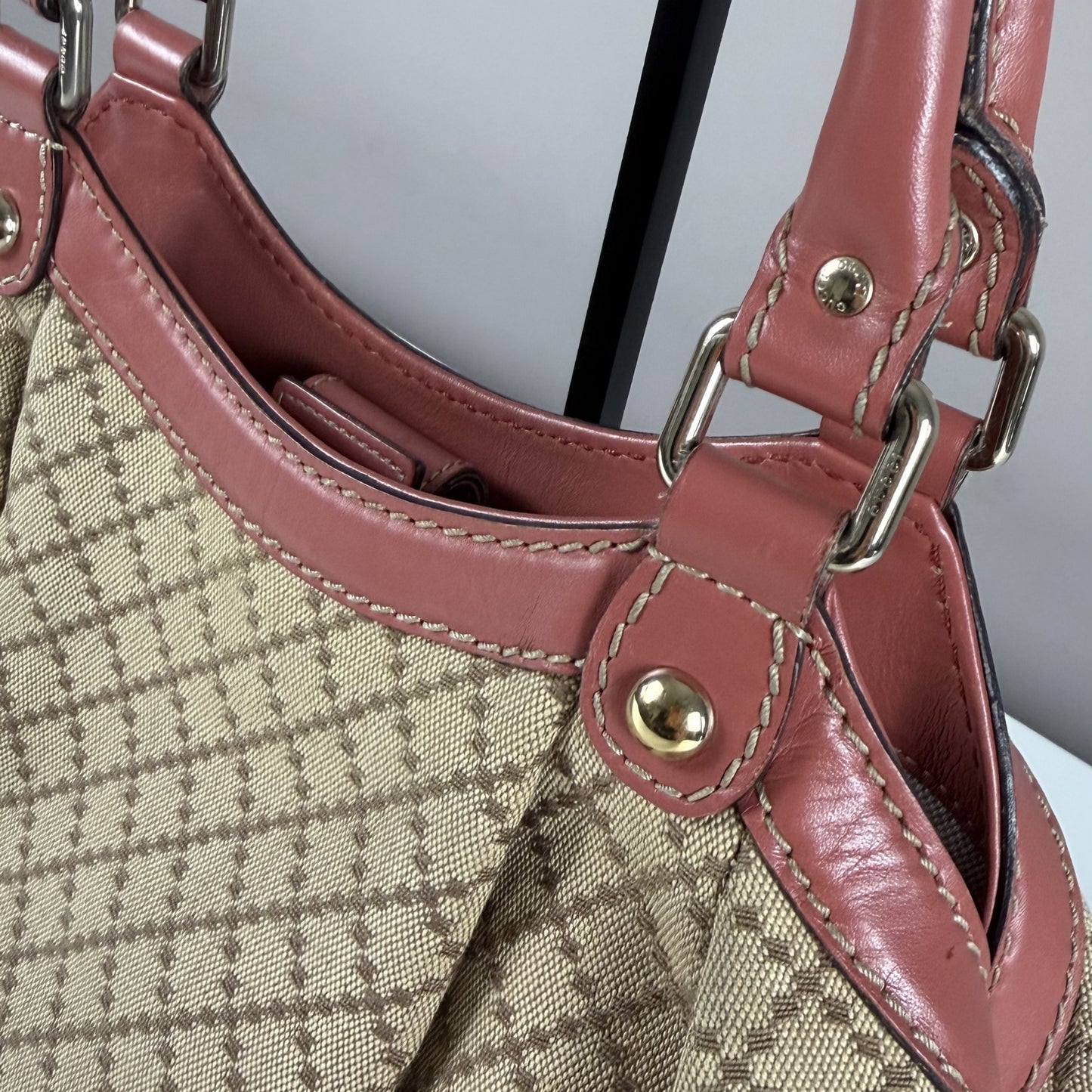 Gucci Sukey Tote Bag Diamante Canvas Pink