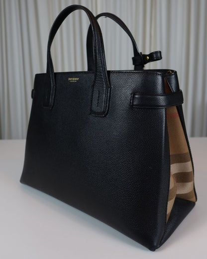 Burberry Medium Banner Leather Tote Black