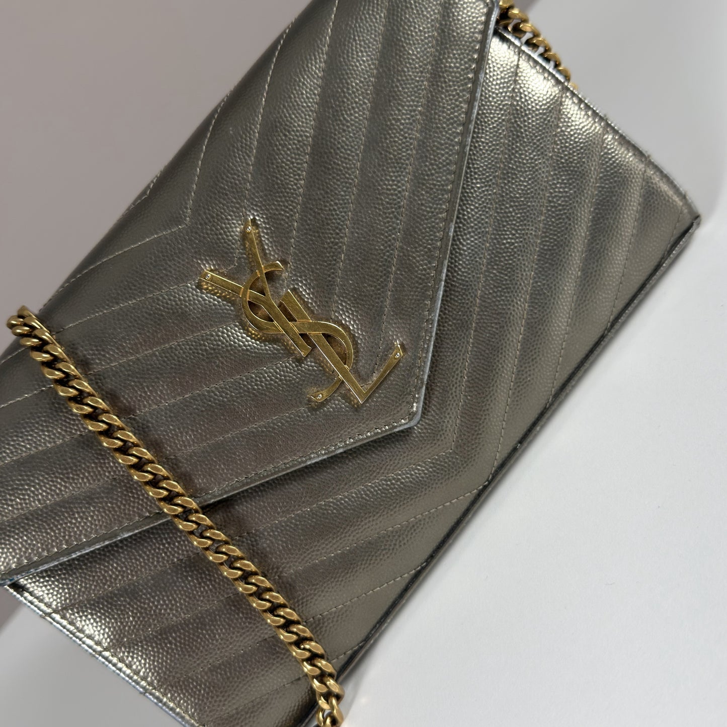 Saint Laurent Envelope Chain Wallet Piombo
