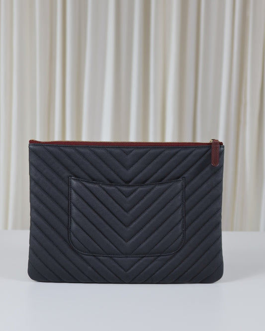 Chanel O Case Chevron Caviar Leather