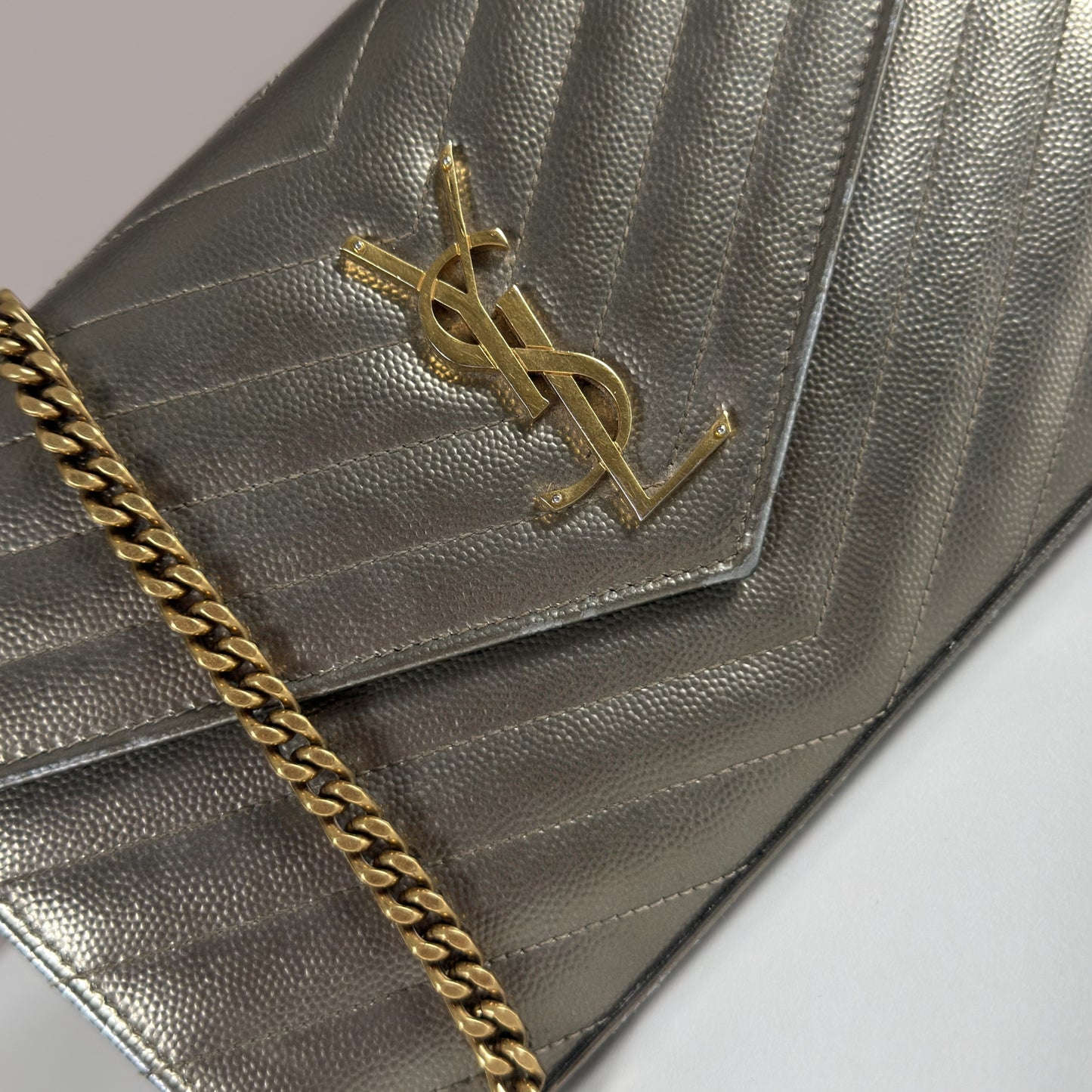 Saint Laurent Envelope Chain Wallet Piombo