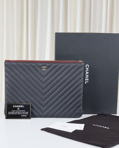 Chanel O Case Chevron Caviar Leather