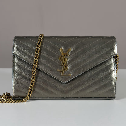 Saint Laurent Envelope Chain Wallet Piombo