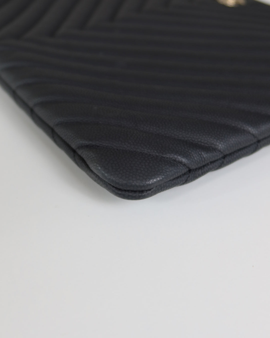Chanel O Case Chevron Caviar Leather