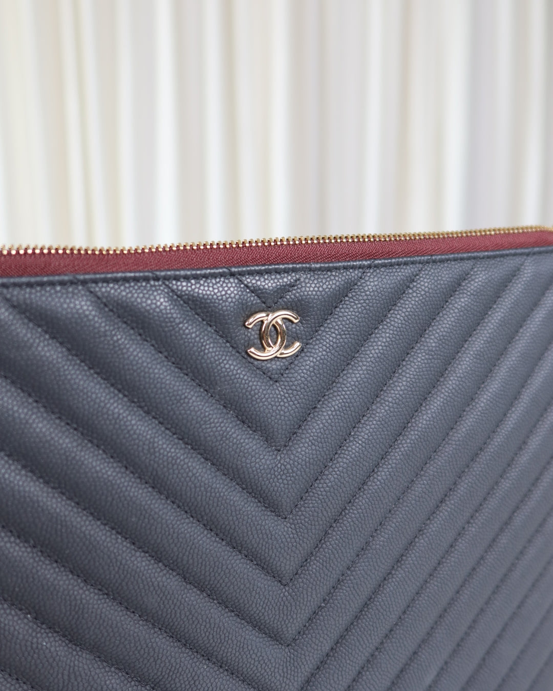 Chanel O Case Chevron Caviar Leather