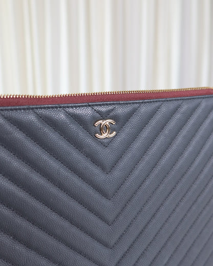 Chanel O Case Chevron Caviar Leather